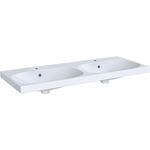 Lavabo de dos senos Geberit Acanto: 120x48cm, Toma de grifo=Centro, Rebosadero=Visible, Blanco